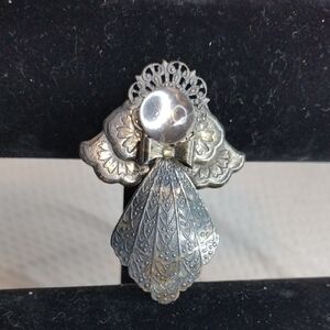 Vintage Kat's Creations Silver Mixed Media Angel Brooch